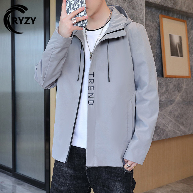 RYZY 男士連帽休閒夾克外套 春秋薄款刺繡連帽外套