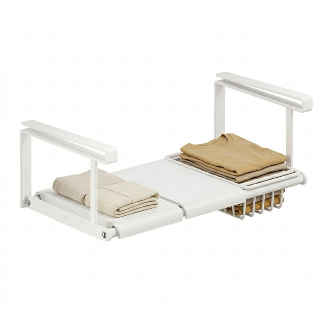 무타공 길이조절 언더 선반 걸이형 확장형 레이어링 수납정리대, 화이트, 1개
