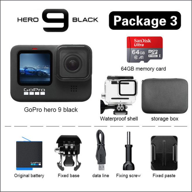 GoPro HERO 9 블랙 액션 카메라 4K 5.2K 비디오 20MP컬러 전면 스크린 포함 라이브 헬멧 Go Pro 9 스포츠 카메라, 3) HERO9 Black (64GB), [02] HERO9 Black (64GB)