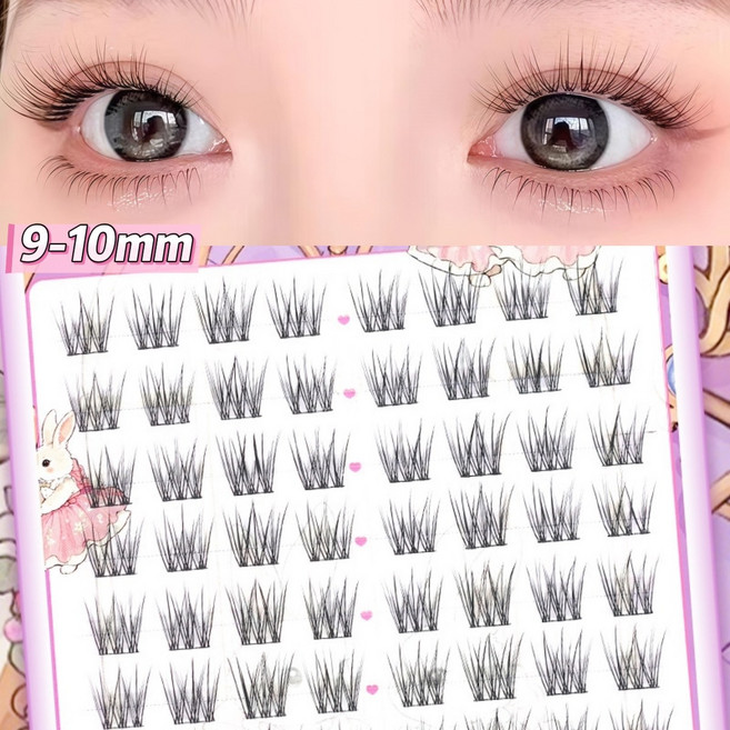 MUYU 인조 속눈썹 여신 가닥 속눈썹 내추럴 볼륨 9-10mm, 1개, 블랙