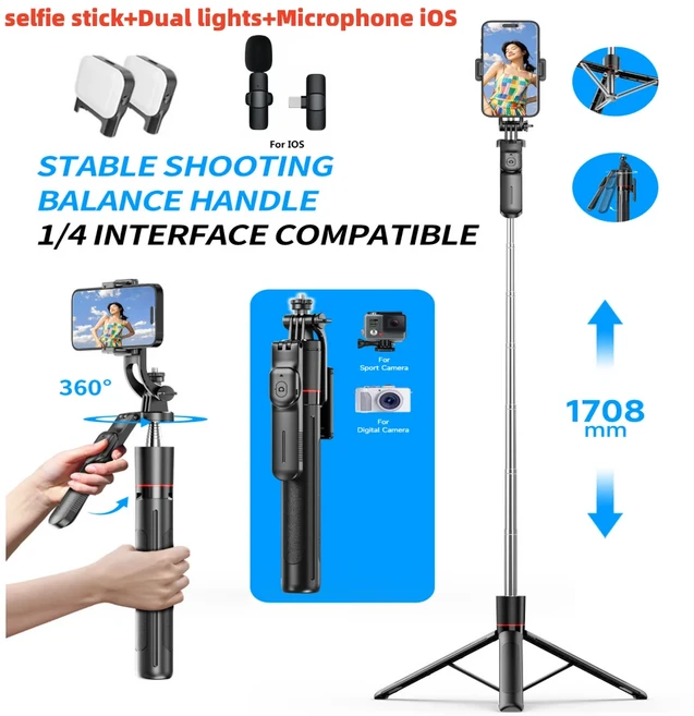 FANGTUOSI 1.7M 무선 Selfie 스틱 삼각대 Gopro 액션 카메라 용 접이식 스탠드 스마트 폰 균형 안정적인, 02 Option 5