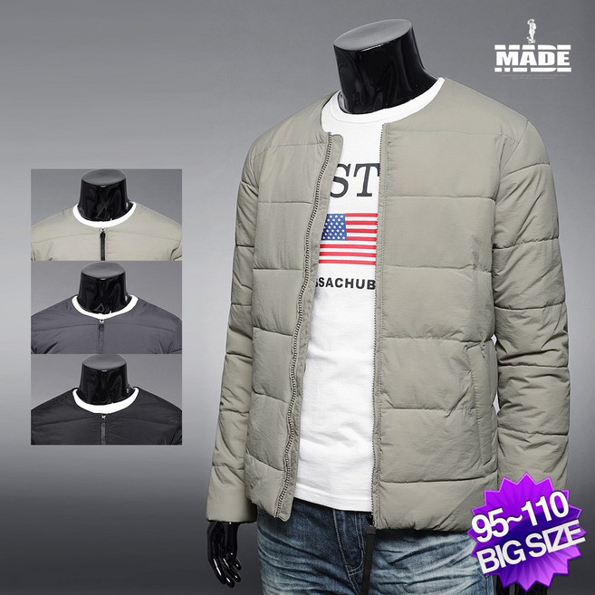 메이드 WS_베이직 라이트 경량 패딩 WS9171_(PDJP) 남성 캐주얼 남자 빅사이즈 라운드 노카라 웰론 겨울