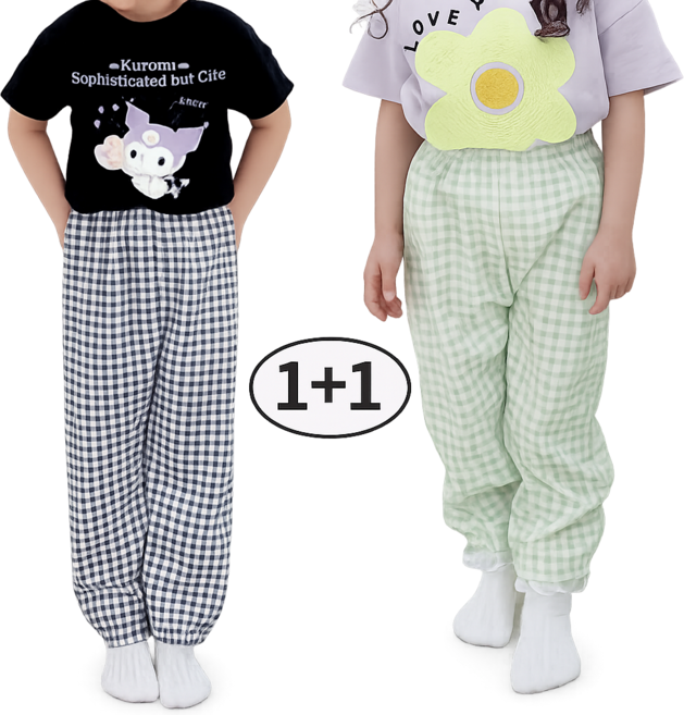 캐롯캐롯 아동 남녀공용 체크 냉장고바지 1+1 여름 간절기 KC인증