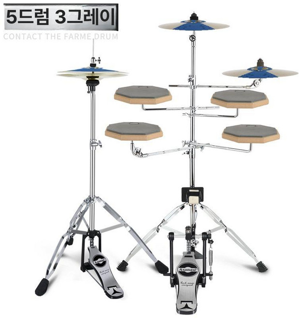 드럼 세트 5드럼 연습용 심벌즈 패드 스탠드 매트 드럼통 드럼키, 1개, 그레이 5통 3심벌+드럼스틱통+드럼키