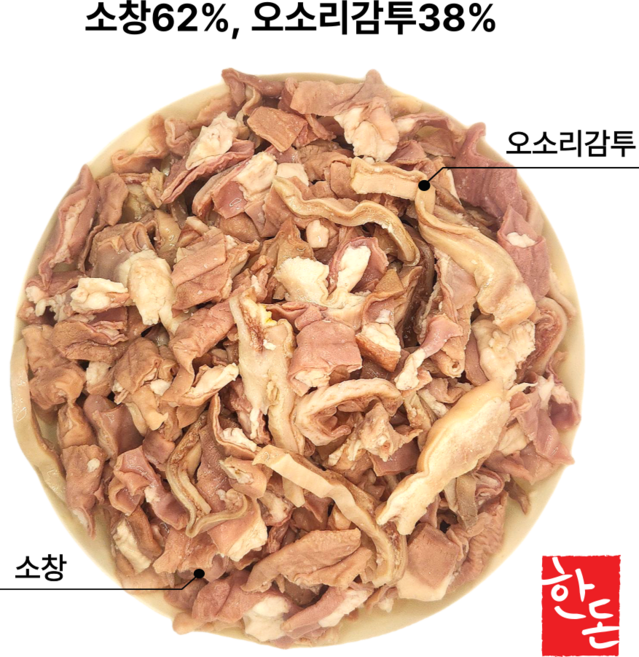 국산 돈내장모듬 2kg 돼지소창 오소리감투 슬라이스 (소창/오소리), 1개