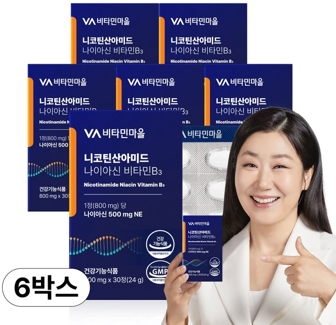 비타민마을 고용량 500mg 니코틴산아미드 나이아신 비타민b3, 6개, 30정 - 쿠팡