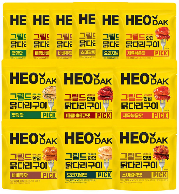 허닭 PICK 그릴드 한입 닭다리구이 6종 혼합, 12개, 100g
