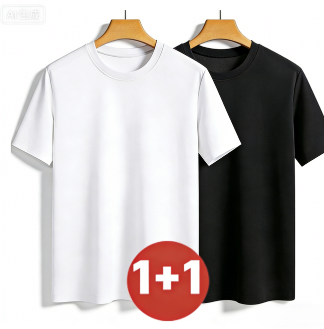 면 라운드넥 반팔 티셔츠 60수 장섬유 면 190g 레귤러 숄더 단색 항균 남녀 공용 아이스 실크 쾌적한 캐주얼 웨어 1+1