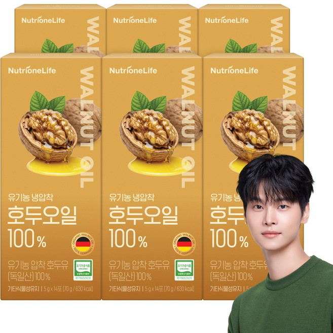 뉴트리원 유기농 냉압착 호두오일 100 % 스페인산 프리미엄 오메가3 건강오일, 14회분, 6박스, 5g