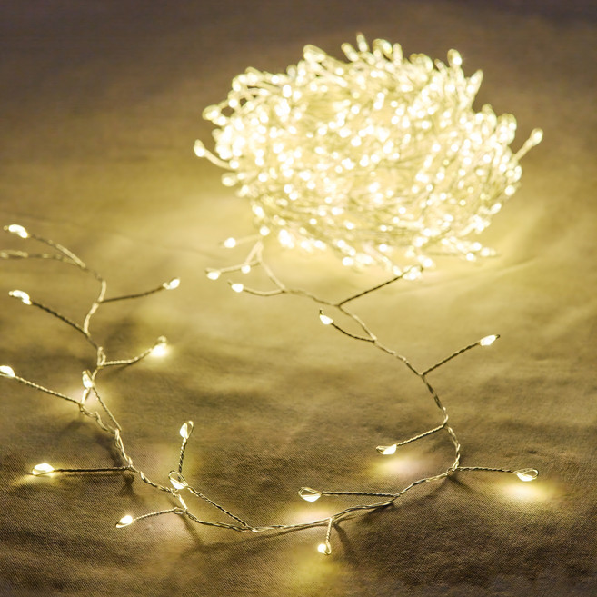 지네전구 줄전구 LED 줄조명 웜 화이트 건전지 500구, 웜화이트 + 실버, 15.5m, 1개