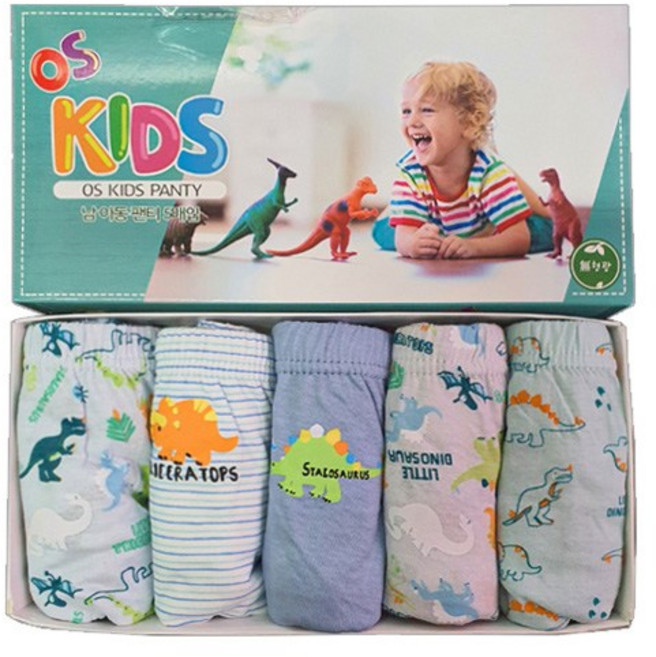 오마샤리프 키즈스 남아용 쥬라기 무형광 순면100 삼각팬티 5p 세트
