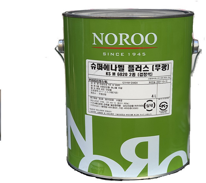 노루페인트 슈퍼에나멜 무광 검정색 흑색 4L, 1개