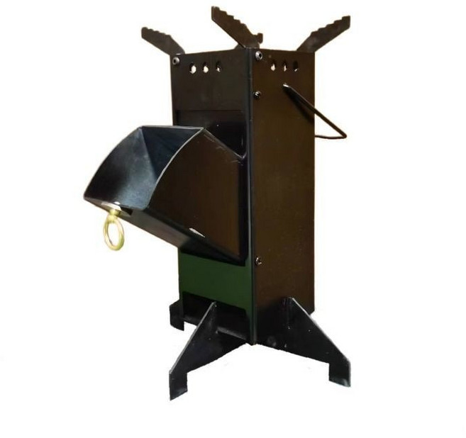 戶外折疊柴火爐 攜帶式露營野餐柴火灶 釣魚火箭爐 炭火爐, 1個, 黑色碳鋼折疊火箭爐