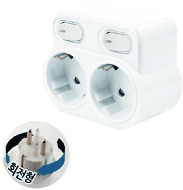 현대일렉트릭 국내 절전형 회전형 멀티탭 멀티코드 1구 2구 3구 방수방진 난연, 회전절전형 2구 스위치 멀티탭, 화이트, 1개