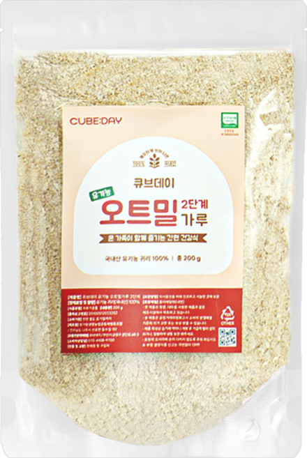 큐브데이 국산 귀리 유기농 오트밀 굵은가루 중후기 간식 베이킹 죽 쌀, 1개, 200g, 중후기 굵은가루
