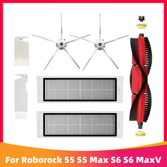쿠쿠스토어 샤오미 로보락 S5 Max Pure E4 진공 청소기 교체 키트 롤러 브러시 HEPA 필터 천 예비 부품, 12 Set H