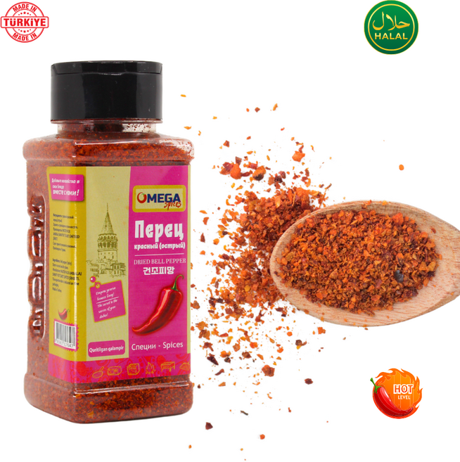 Halal Hot Red Pepper Flakes Pul biber Halal Turkiye 오메가 터키산 건조 핫 피망 플레이크 할랄, 5개, 500g