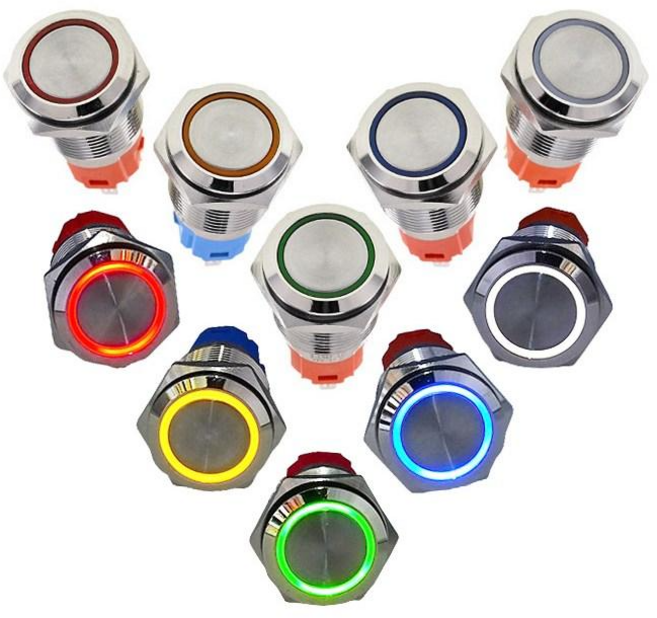 DJ16-FJ-E 16파이 LED 메탈 방수 푸쉬스위치, 1개, PUSH, 적색 (Momentary, DC12-24V)