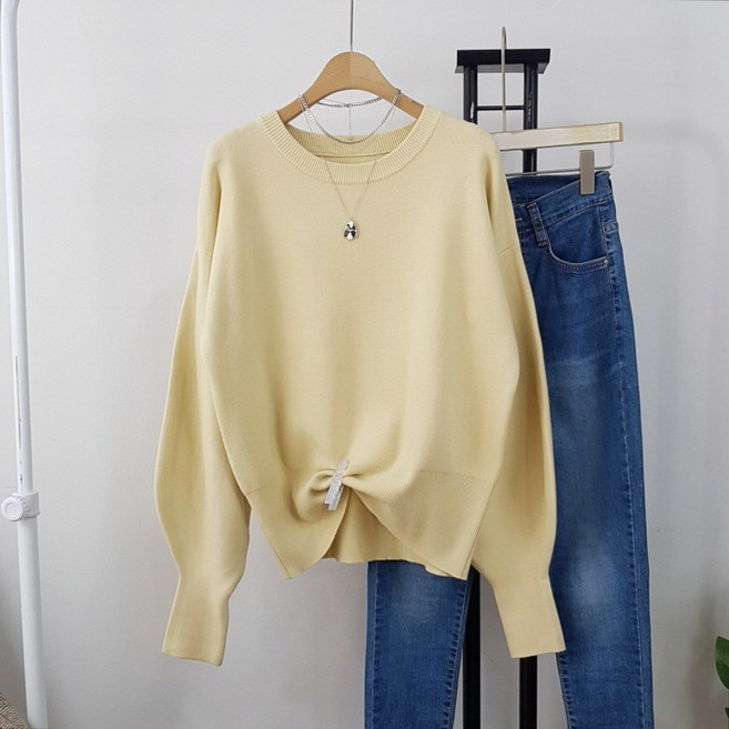 상상그이상 여성용 봉R 긴팔 니트 톡톡한 고급원단 퍼프소매 가벼운 간절기템 보풀없는 레이온소재 단정한 격식있는룩 데일리 라운드넥 니트