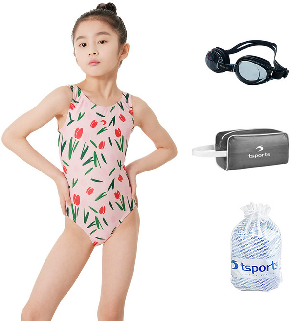 TS스포츠 여아수영복 원피스 여아동 어린이 주니어 수영장 초등학교 4종 SWEETY-튤립
