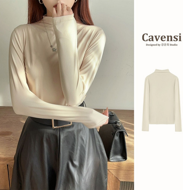 Cavensi 薄款打底衫 長袖內搭半高領上衣