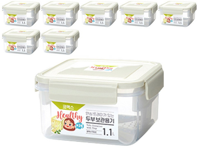 코멕스 안심 트레이가 있는 두부 보관용기, 8개, 단품