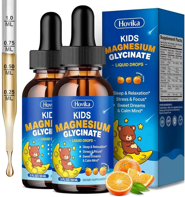 아동용 마그네슘 글리시네이트 액체 2팩 - L-테아닌 오메가-3 비타민 B6 D3 아연 함유 수면 휴식 진정 및 집중력을 위한 드롭 오렌지 맛, 2 Fl Oz (Pack of 2) - 쿠팡