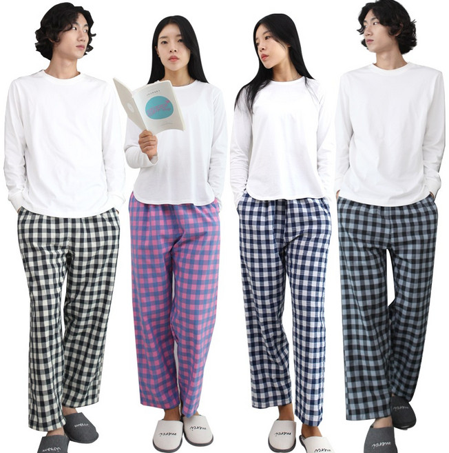 여성 남성 잠옷바지 큰체크 9부 슬레진저 커플 면 주머니 파자마 홈웨어 잠옷 하의