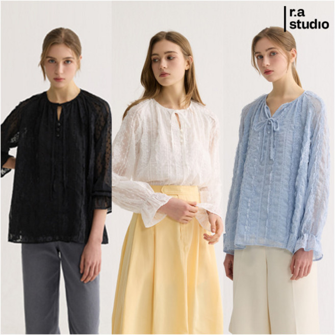 [라스튜디오] 26SS 루렉스얀 시스루 쉬폰 레이스 블라우스 2종