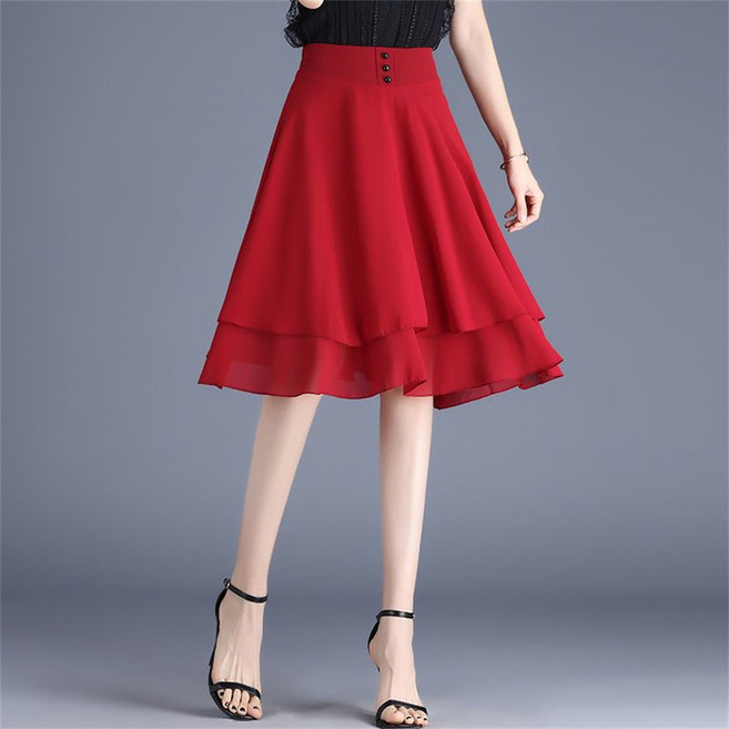 besteffie 미니스커트 중년여성 일체형 A라인 플레어 미니 스커트 쉬폰스커트 40대 50대 빅사이즈 E15