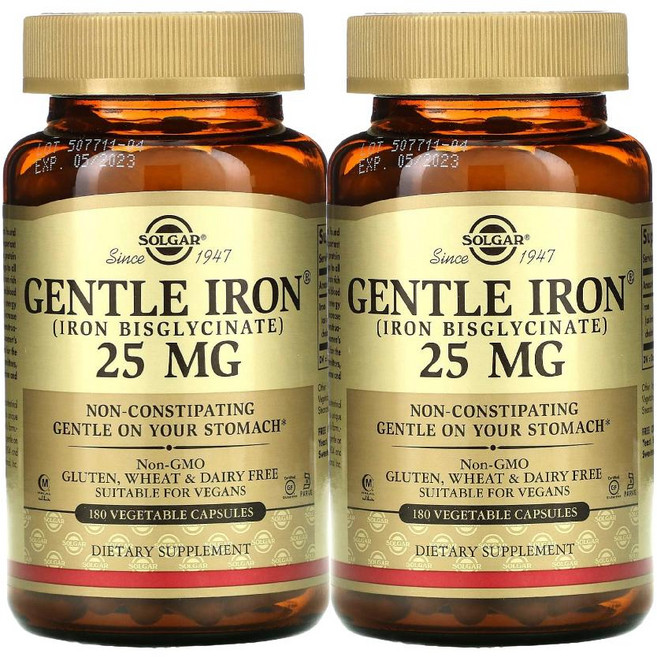 솔가 철분 젠틀아이언 비스글리시네이트 25mg 180캡슐 2개 Gentle Iron