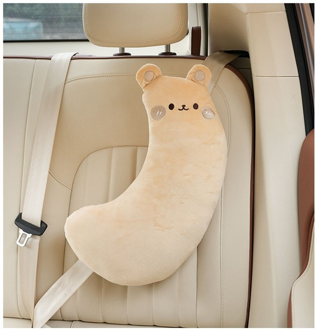 베키노우 어린이 주니어 차량용 안전벨트 쿠션 인형, 1개, 베이지 곰