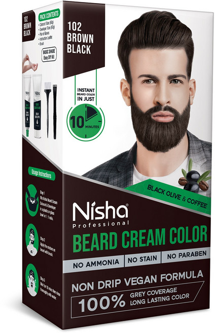 니샤 남성용 수염 염색약 (120g): 블랙 브라운 색상 얼룩 없이 10분 만에 빠르게 염색 새치 완벽 커버, 1개, Black Brown
