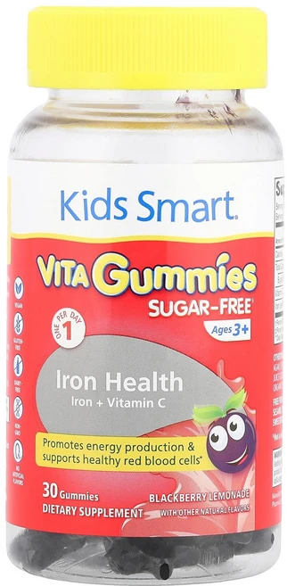 Kids Smart Smart® VITA Gummies® 철분 + 비타민C 만 3세 이상 블랙베리 레모네이드 구미젤리 30개 Smart (키즈 스마트), 1개 - 쿠팡