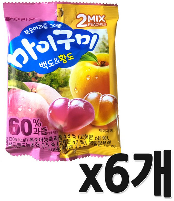 마이구미 복숭아과즙 그대로 백도황도, 6개, 66g