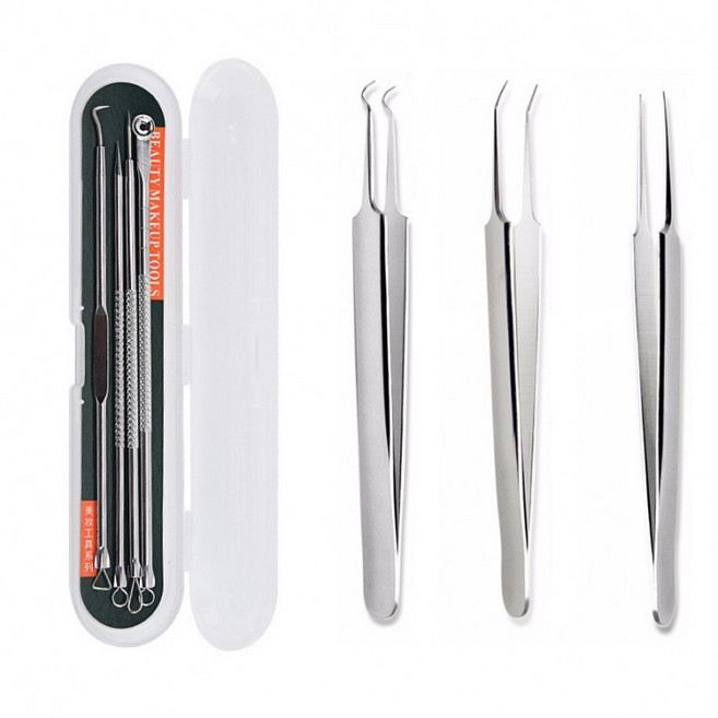 코 피지 핀셋 여드름 블랙헤드 양두 압출기 제거기 4종 세트, 1개, 고급 핀셋(L형)