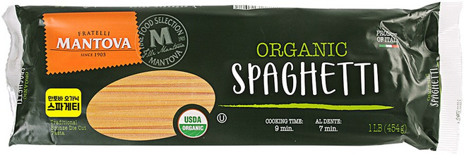 만토바 오가닉 스파게티 스파게티면 유기농 파스타면 454g 8인분, 1개