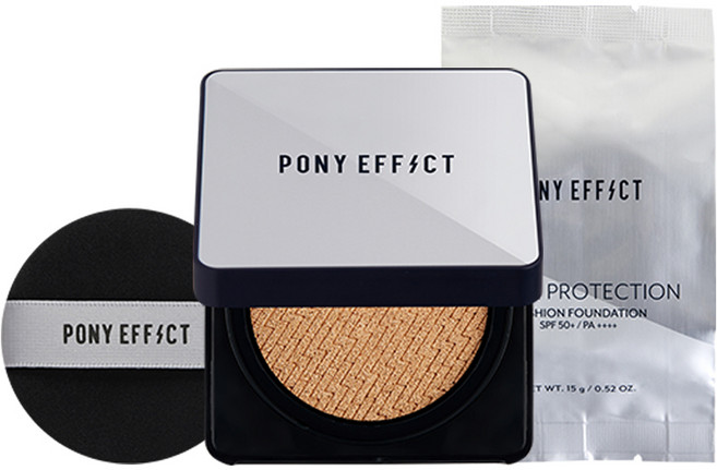 PONY EFFECT 超級防護氣墊粉底 SPF50 PA+++, 002 NATURAL IVORY (正裝+補充), 1個