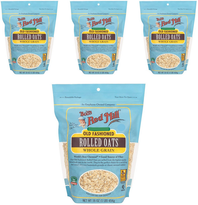 밥스레드밀 올드 패션드 롤드 오트 홀 그레인, 454g, 4개
