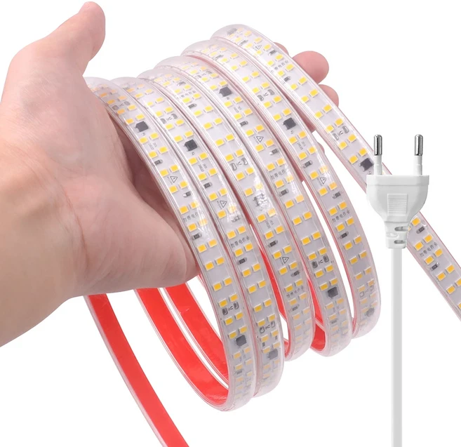 240LED/m LED 스트립 조명 220V 스위치 EU 전원 플러그 키트 2835 테이프 방수 자연 흰색 0.5m 1m 2m 5m, 01 발광 Color2, 31 0.5m, 01 웜 화이트