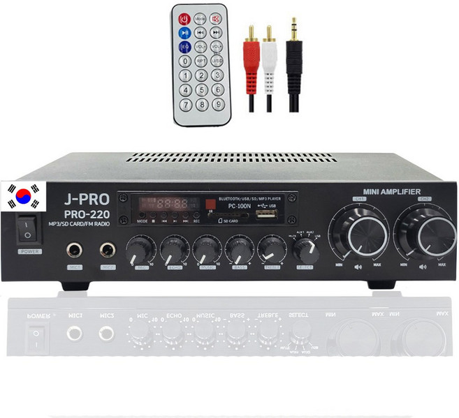 J-PRO 국산앰프 PRO-220 2채널 220W 블루투스 카페 업소용 매장용 앰프+리모콘+PC선 1.5M 포함, J-pro SM-200Q