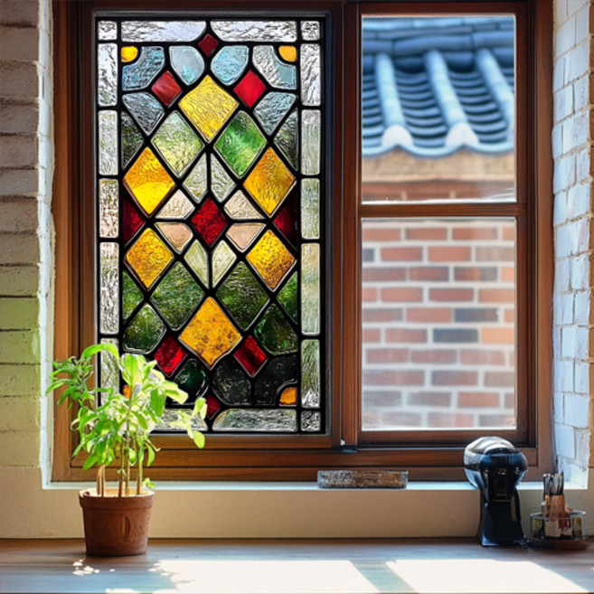 주방 카페 창문 유리 컬러 라이트 스테인드글라스 인테리어 시트지 스티커 P113