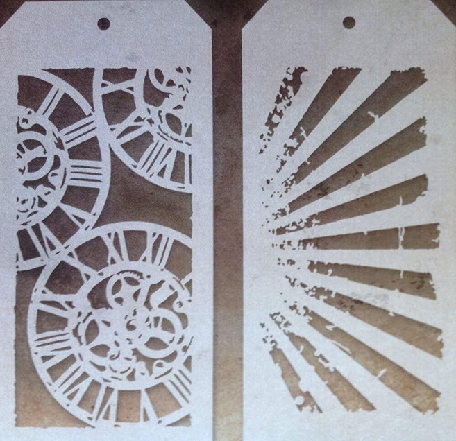 Tim Holtz 레이어링 스텐실 듀오 팩 ~ 시계작업 및 광선!!!, 단일사이즈