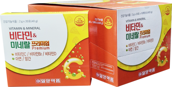 일양약품 비타민 & 미네랄 프리미엄 /2gx20포 premium 비타민 c/비타민 B2/비타민D 아연 망간, 1개, 400g
