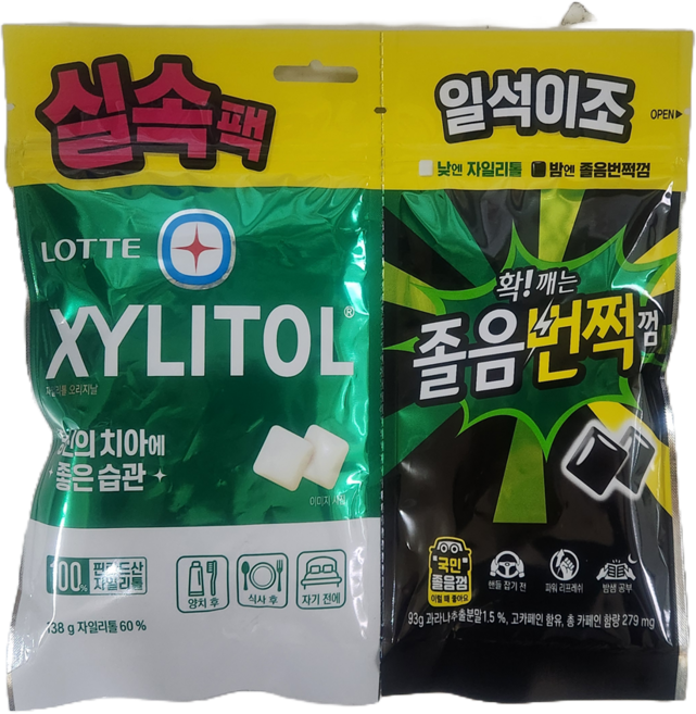 롯데 자일리톨 + 졸음번쩍껌 일석이조 실속 리필팩, 1개, 231g