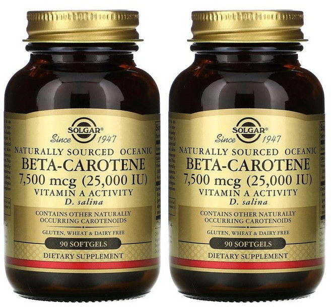 [1+1] Solgar 솔가 베타 카로틴 25000 IU 90정 Carotene 카로티노이드 크립토잔틴 제아잔틴 루테인 비타민 A 솔땡 고약사 약들약 2개