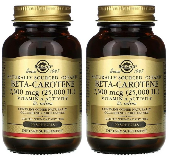 [1+1] Solgar 솔가 베타 카로틴 25000 IU 90정 Carotene 카로티노이드 크립토잔틴 제아잔틴 루테인 비타민 A 솔땡 고약사 약들약 2개 - 쿠팡