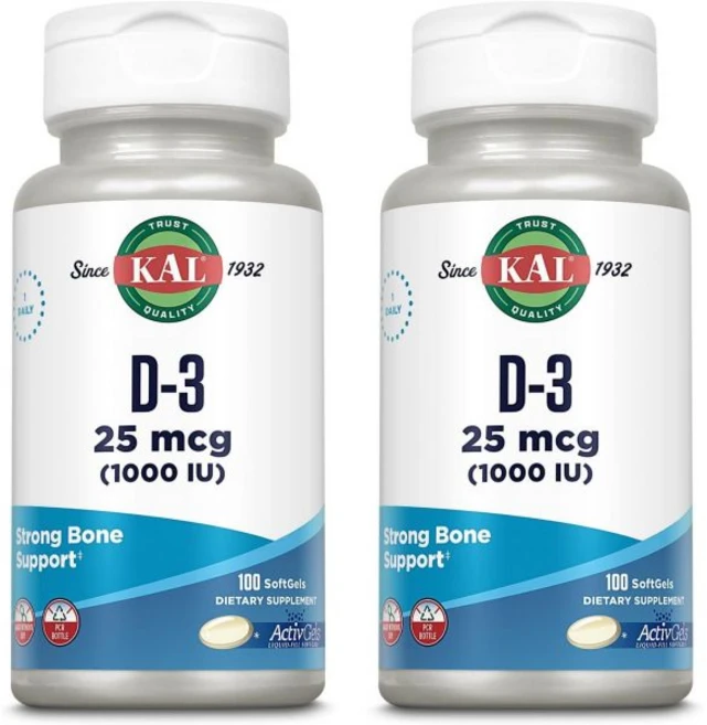 비타민D KAL D3 1000 U 소프트젤 100 카운트 | 2팩, 비타민D KAL D3 1000 U 소프트젤 100 카운, 100정 - 쿠팡