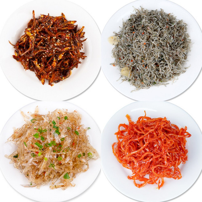 [말바우시장 선김치] 전라도 엄마 손맛 밑반찬 4종세트(고추장멸치+잔멸치+명엽채+진미채)각 150g, 1개, 600g