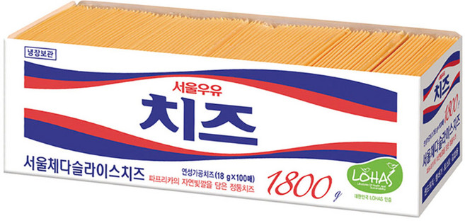 서울우유 체다 슬라이스 치즈 1.8kg 100매 업소용, 2개